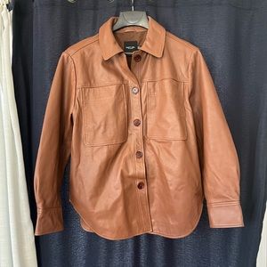 Nasty Gal Cognac Brown Faux Leather Button-Down Shacket